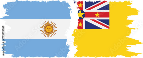 Niue and Argentina grunge flags connection vector