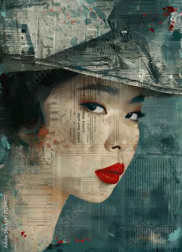 Portrait of Asian woman, abstract artistic wallpaper style, close up view. Culture, beauty, cosmetics and make-up concept