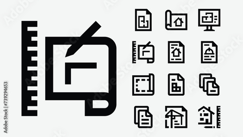 Construction Documents Blueprint Outline Icons