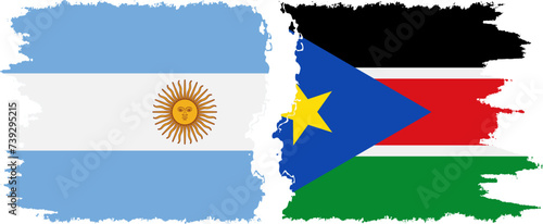 South Sudan and Argentina grunge flags connection vector