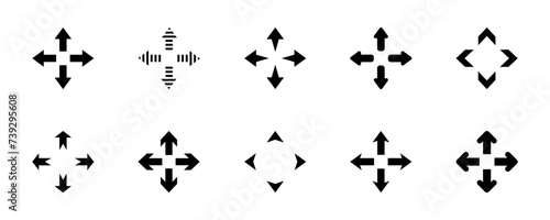 Set of four directions vector arrows : up, down, right and left. Arrows fours ways or paths. Vector 10 Eps.