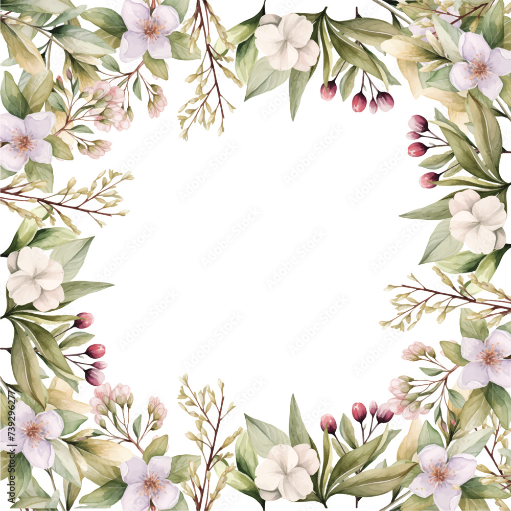 Fototapeta premium Watercolor frame with pink wild spring flowers for Valentines day romantic illustration