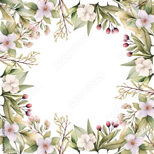 Watercolor frame with pink wild spring flowers for Valentines day romantic illustration