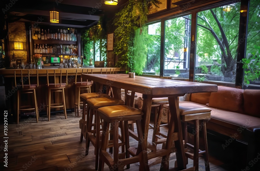 Bar with array of stools Bar with array of stools