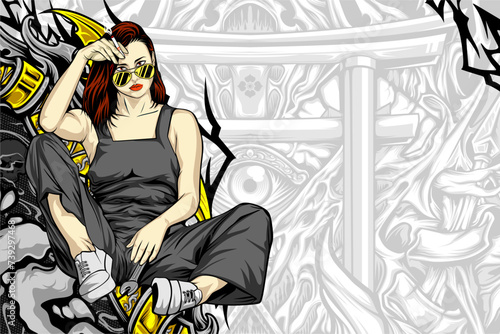 beautiful girl in action illustration