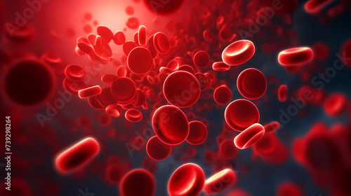 Close-up of blood flow of blood cells, white blood cells, red blood cells