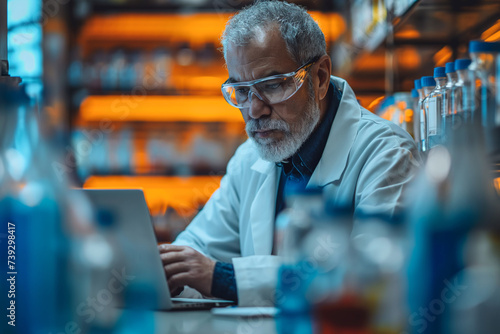 Scientist using laptop for genetic research in laboratory. © Dzmitry