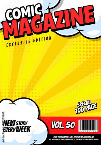 yellow magazine cover background template with cartoon style