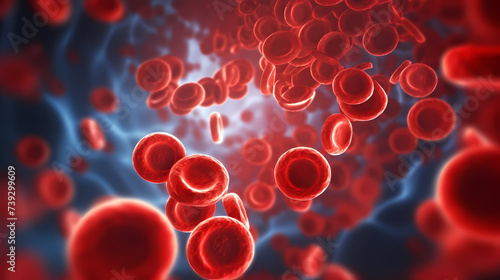 Close-up of blood flow of blood cells, white blood cells, red blood cells photo