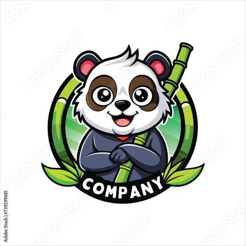 vector logo illustration panda and bamboo mascot cartoon style