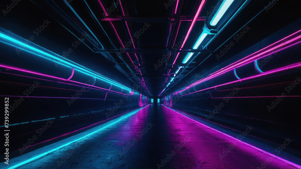 Abstract horizontal background. A tunnel of neon lines in blue and pink. Background for a website, application. AI generative. Abstract horizontal background. A tunnel of neon lines in blue and pink. Background for a website, application. AI generative.