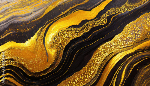 Golden and black wave pattern. Luxury Marbleized effect. Abstract background 