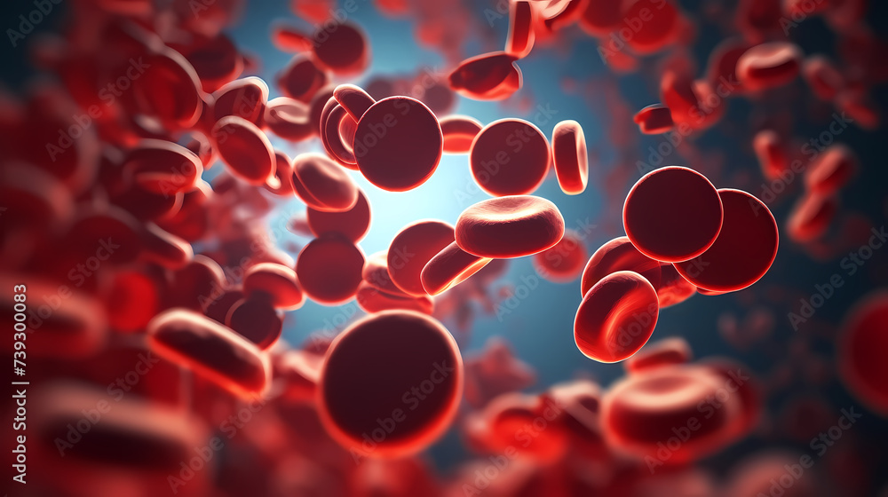 3D rendering of red blood cells in vein with depth of field 3D rendering of red blood cells in vein with depth of field