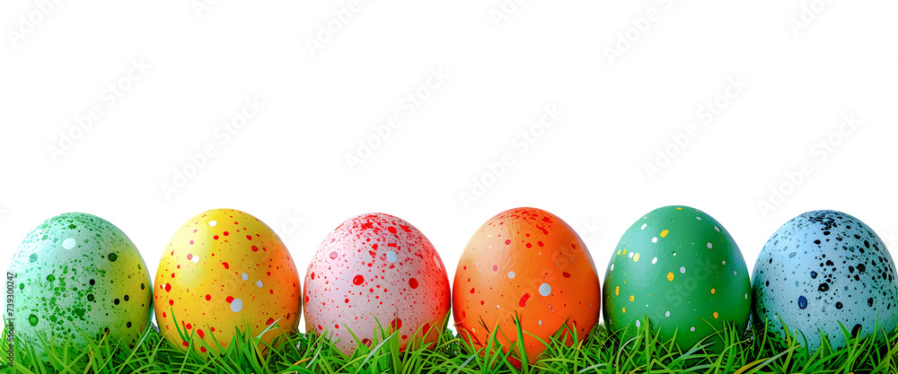 Isolated easter eggs on green grass on white Isolated easter eggs on green grass on white