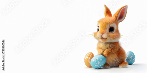 Easter bunny with easter eggs on white background