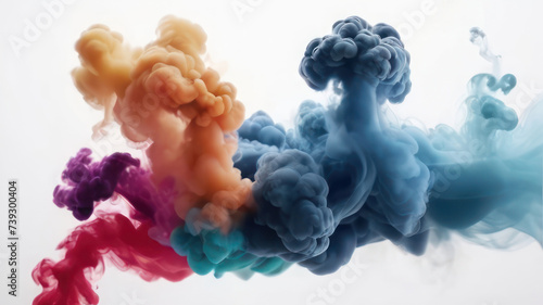Abstract horizontal background. Colored smoke on a white background, clouds of colored smoke. Background for the site. AI generative.