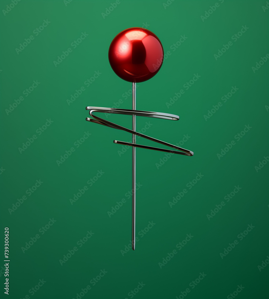 red push pin on green abstract background.Minimal creative art concept.Copy space,top view,flat lay.Generative AI red push pin on green abstract background.Minimal creative art concept.Copy space,top view,flat lay.Generative AI