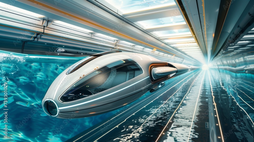 A futuristic transportation system blending air and water travel A futuristic transportation system blending air and water travel