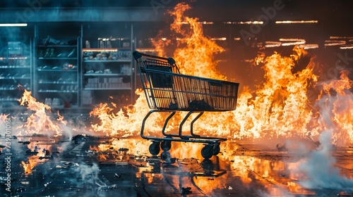 A faulty product causing public outrage and legal battles in burning shopping cart store photo