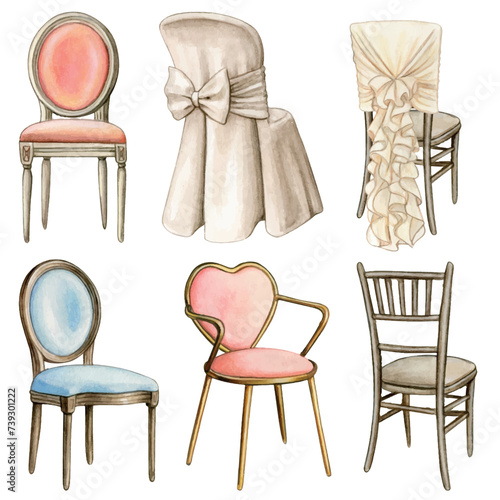 Watercolor vintage chair elegant collection