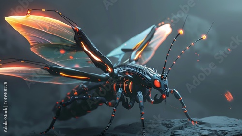Alien spaceship resembling an insect with glowing wings © Virtual Art Studio