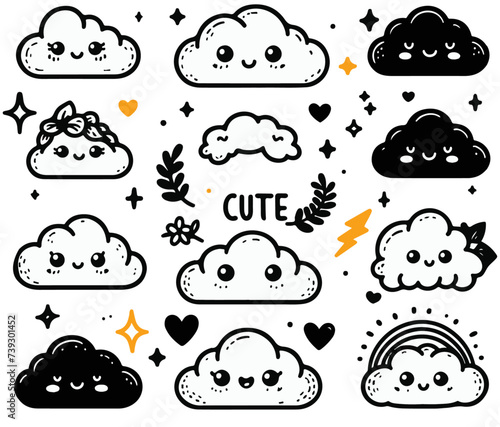 Cute black cloud vector illustrations (ID: 739301452)