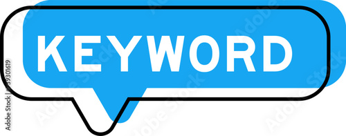 Speech banner and blue shade with word keyword on white background