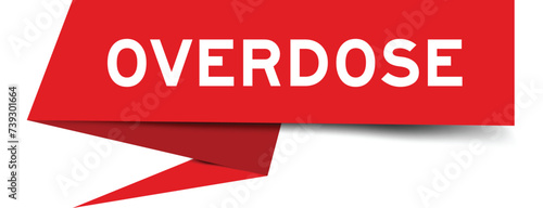 Red color speech banner with word overdose on white background