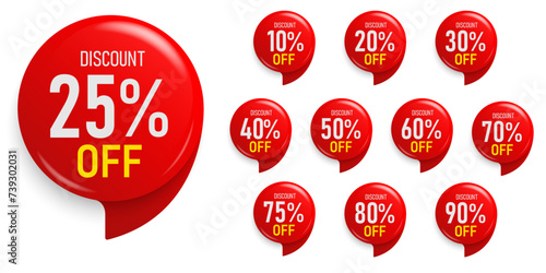 Discount up to 90 percent. Button sticker mockup banner. Promotion sticker badge set for shopping marketing and advertisement clearance sale, special offer, Save money. Vector illustration.