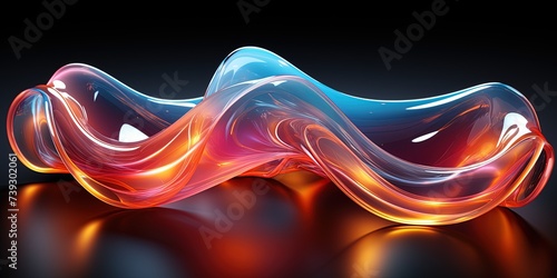 Image of an abstract holographic shape. Liquid iridescent neon curved wave. Luxury wallpaper. Generative AI