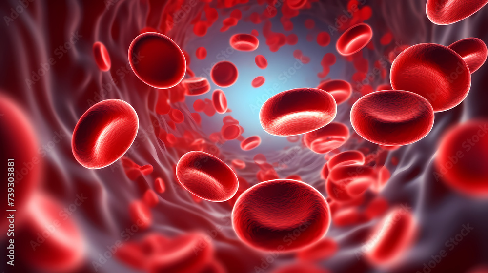 3D rendering of red blood cells in vein with depth of field 3D rendering of red blood cells in vein with depth of field