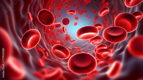 3D rendering of red blood cells in vein with depth of field