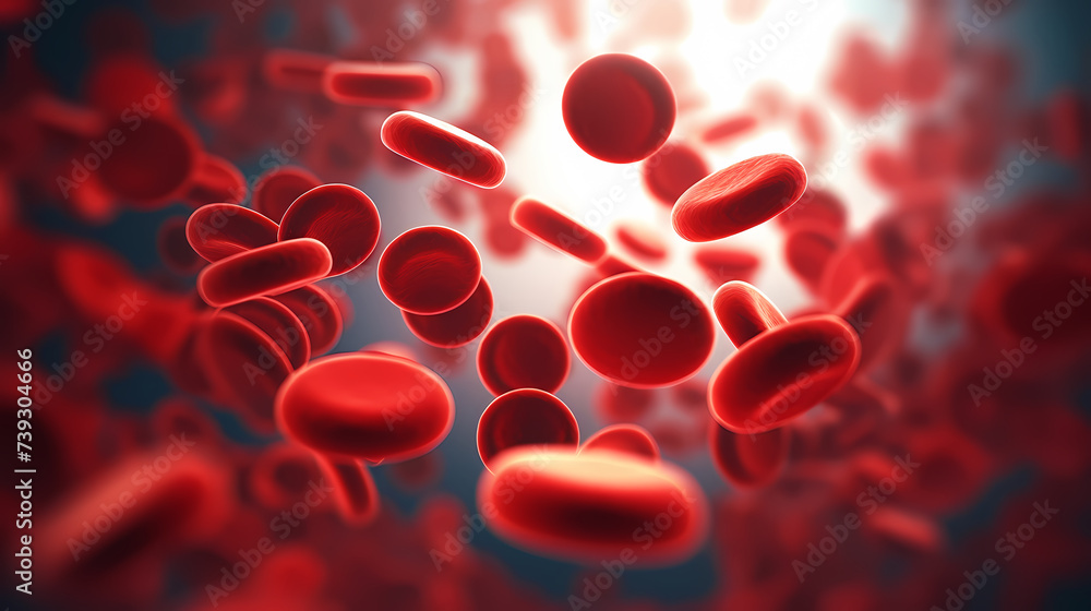 3D rendering of red blood cells in vein with depth of field 3D rendering of red blood cells in vein with depth of field