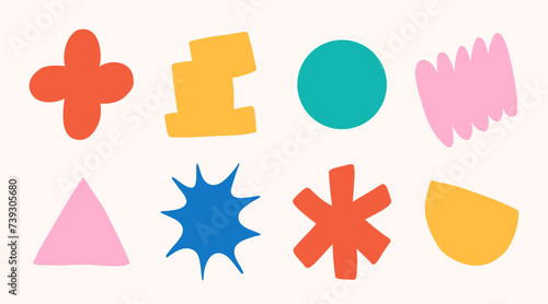 Abstract cloud and flower shapes sticker pack. Groovy funky flower, bubble, star, loop, waves in trendy retro 90s 00s cartoon style. Vector illustration with floraland blob elements.