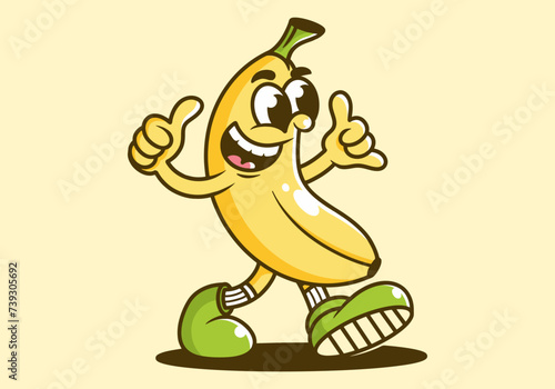 Cute banana mascot character cartoon in yellow color illustration. Isolated background