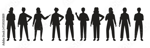 Set of business man and women standing with different pose silhouettes	