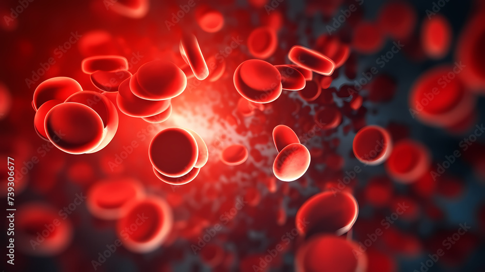 3D rendering of red blood cells in vein with depth of field 3D rendering of red blood cells in vein with depth of field
