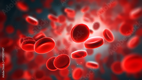 3D rendering of red blood cells in vein with depth of field