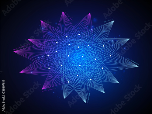 Artificial intelligence abstract wire frame future of technology vector design concept. Modern abstract wireframe polygonal network connection structure. Geometric background. AI with Digital Brain.