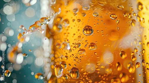 Close Up A refreshing glass of beer with water droplets splashing on it