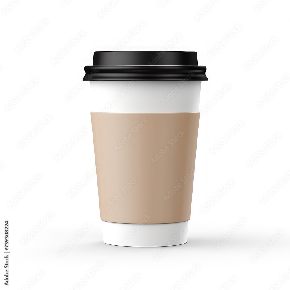 Paper coffee cup with black lid on a white background Paper coffee cup with black lid on a white background
