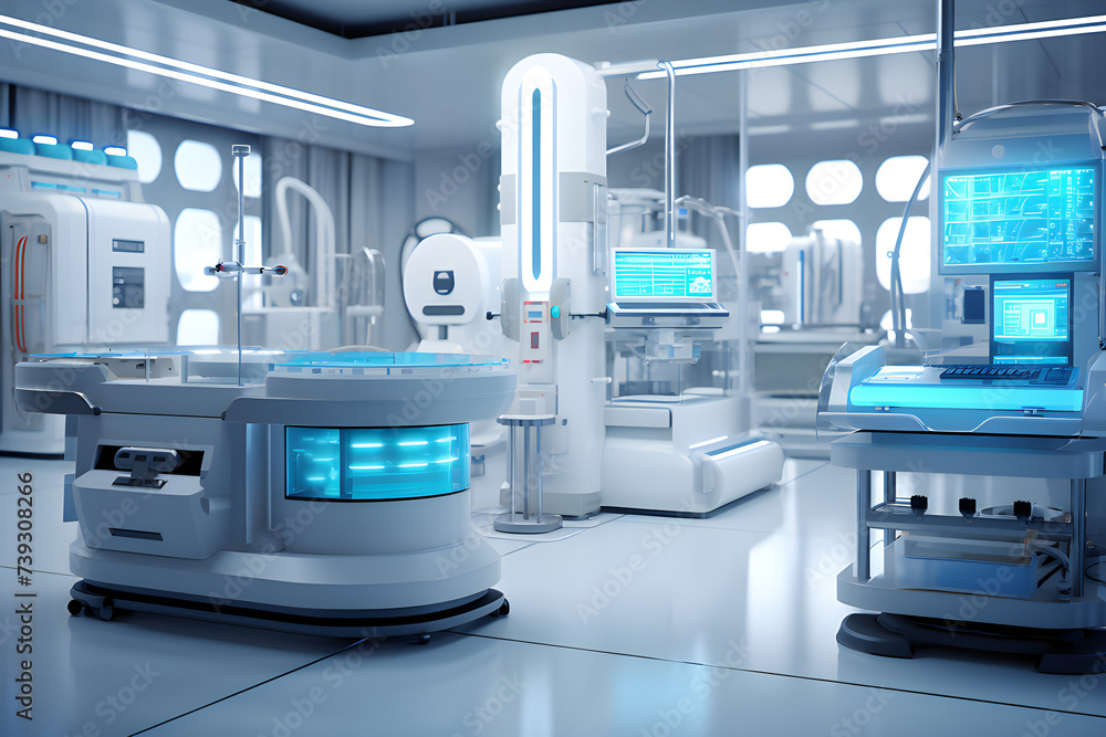 futuristic chemical laboratory, technological composition,  generated by AI. 3D illustration