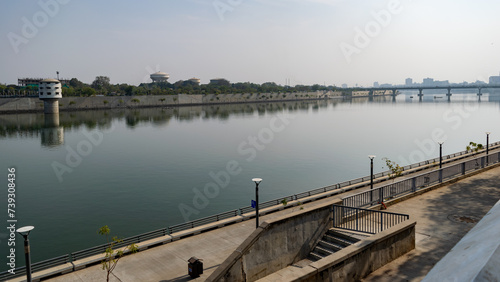 Road at Riverfront at Sabarmati river, Ahmedabad, Gujarat, India