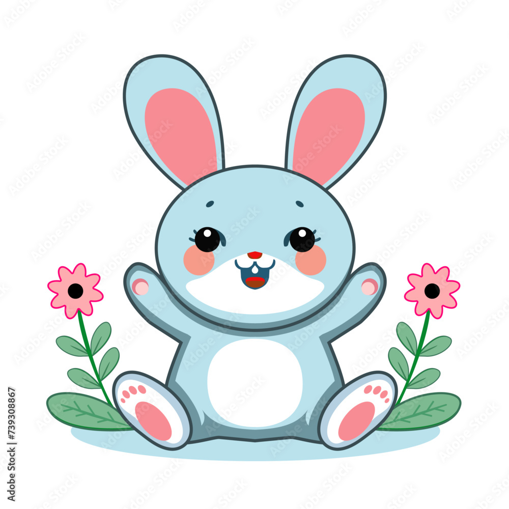 Obraz premium vector cute happy bunny illustration. Flat Cartoon Style