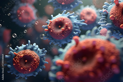 close-up of bacteria and viruses under a microscope,3d  illustration of scientific concepts , generate AI © Виталий Сова