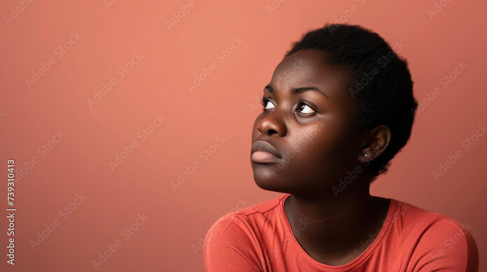 West African Woman Exuding Regret and Remorse, Isolated on Solid Background - Copy Space Available West African Woman Exuding Regret and Remorse, Isolated on Solid Background - Copy Space Available