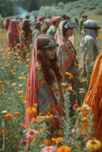 A hippie woman with a VR headset © videnko