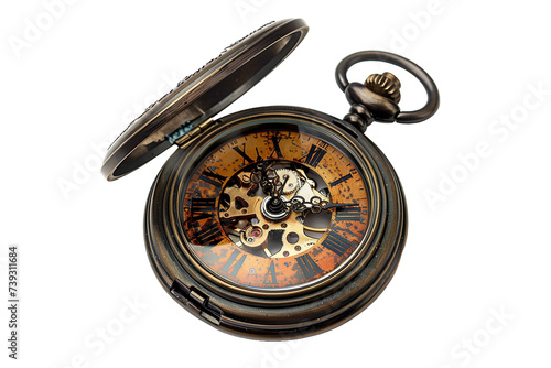 Vintage Open-Faced Pocket Watch Isolated on White Background
