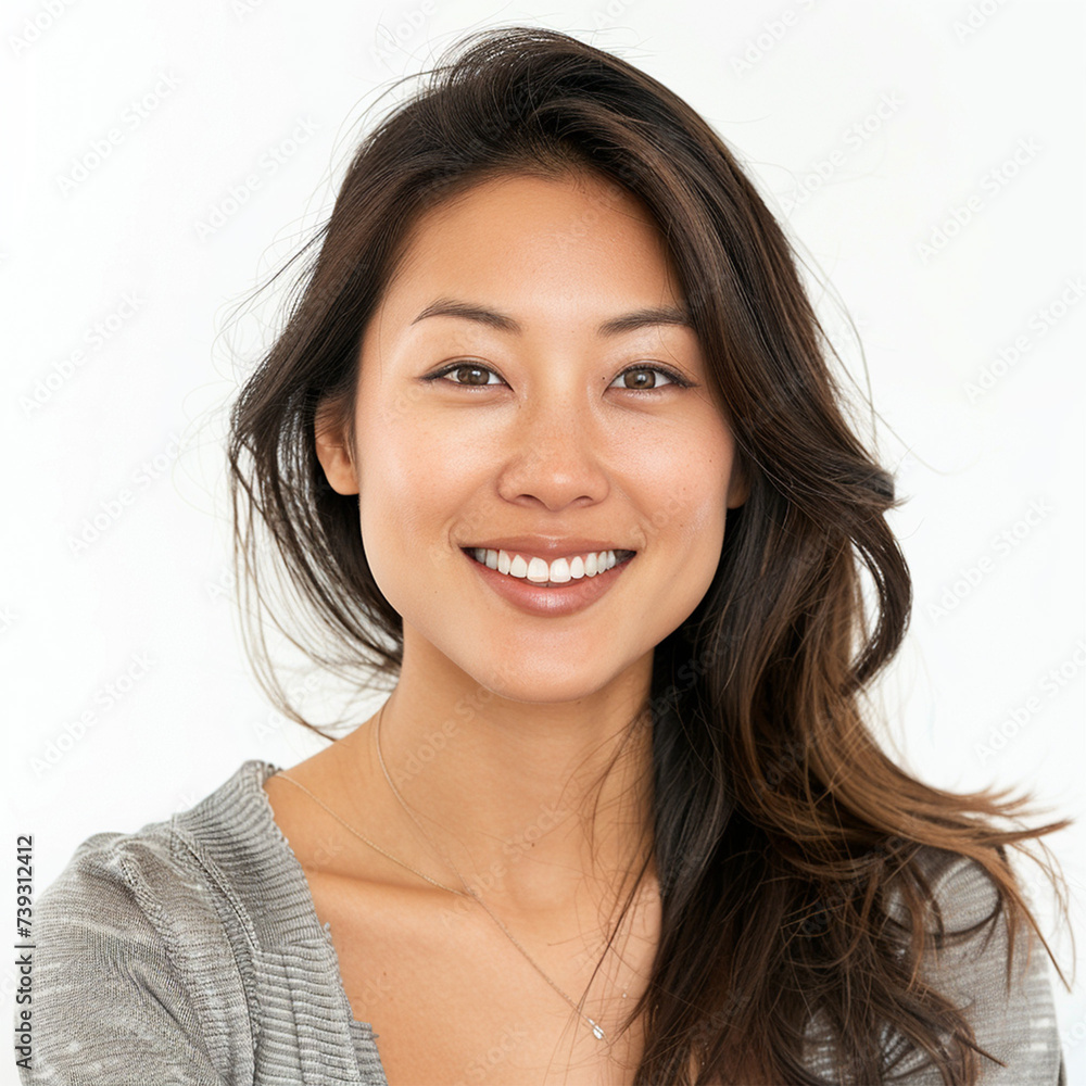 Portrait of a smiling woman with a white background headshot Portrait of a smiling woman with a white background headshot
