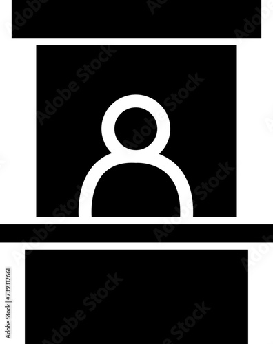 Sales booth icon promo information stall with man line or flat sign. show ticket window counter vector symbol isolated on transparent background black filled and outlined style.